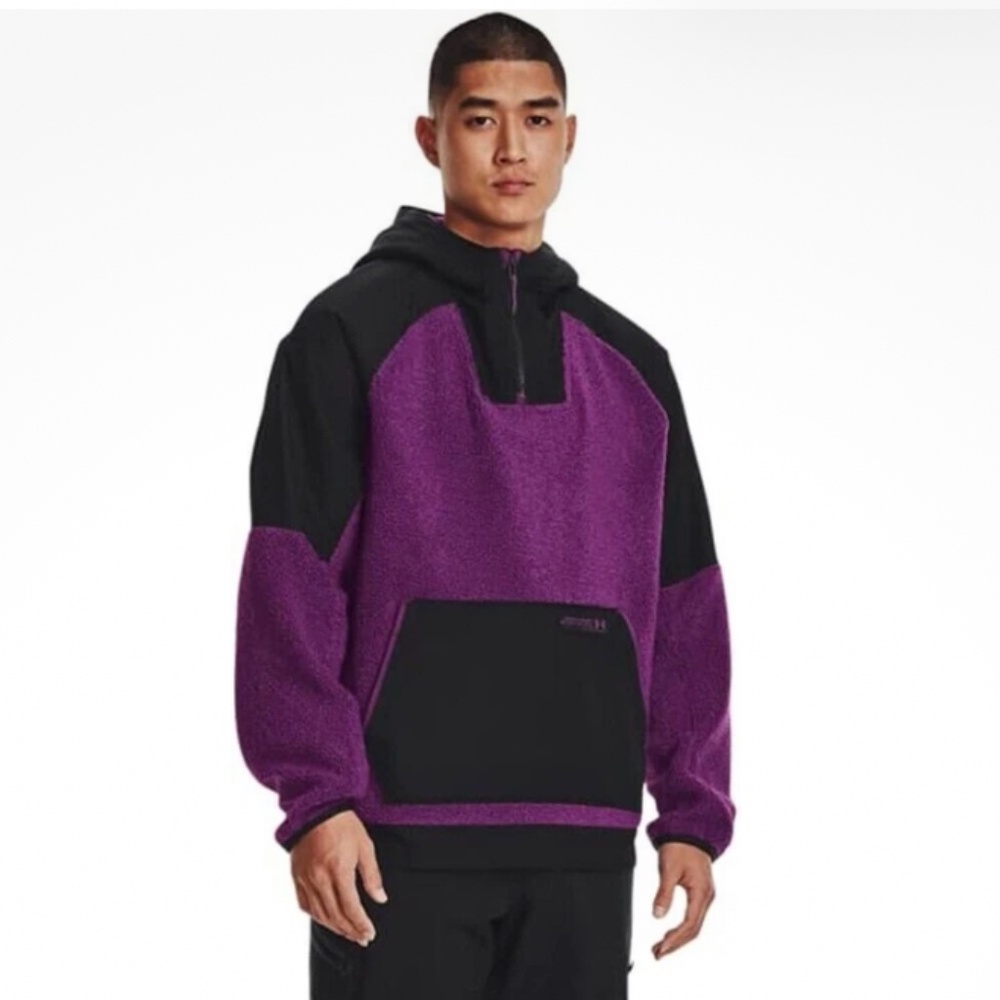 UNDER ARMOUR Men’s Mission‎ Boucle Anorak 1/4 Zip Jacket Black Purple Large